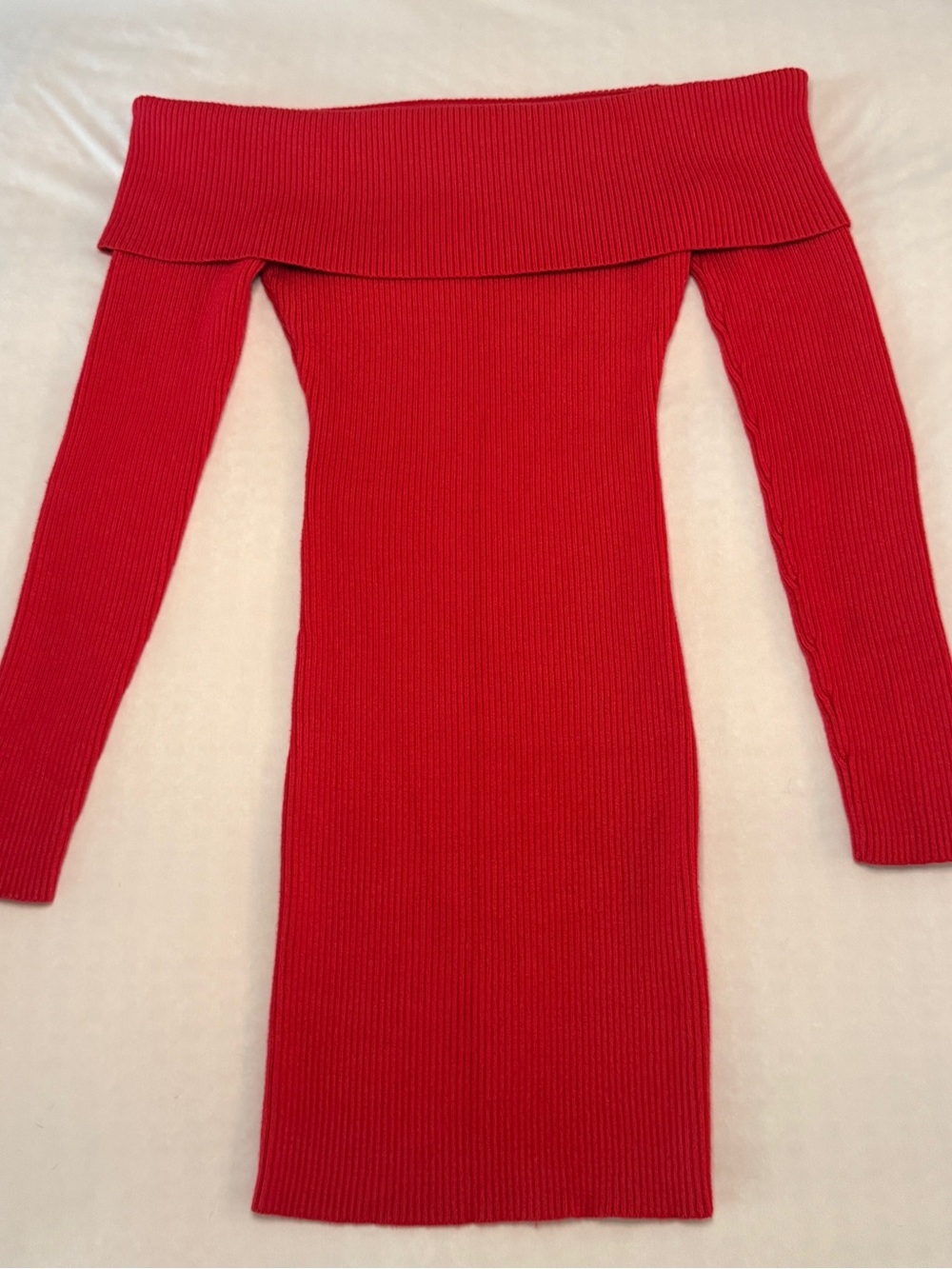 Fashion Nova Red Off-the-Shoulder Ribbed Sweater Dress